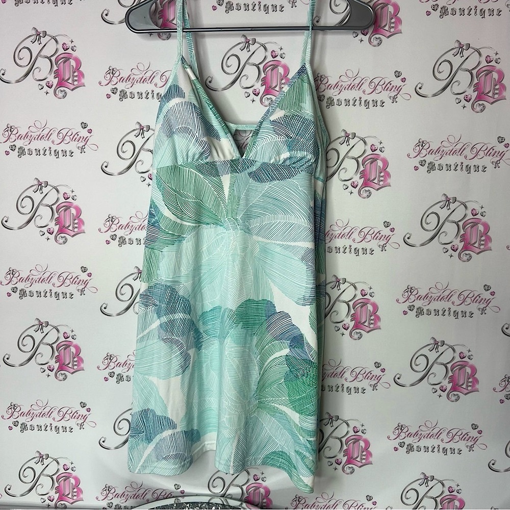 La Vie En Rose dress leaf tropical Aqua Patterned